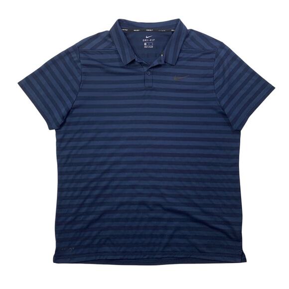Nike Polo Shirt Mens Extra Large Navy Golf Dri Fit Striped Quick Dry Performance - Picture 1 of 10